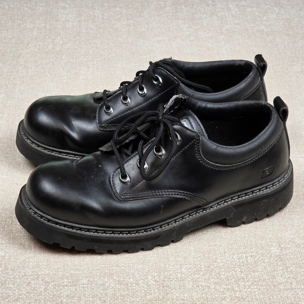VTG Skechers Jammers Mens 10.5 Black Leather Chunky Lug Sole Oxford Shoes 60101 - Picture 1 of 8